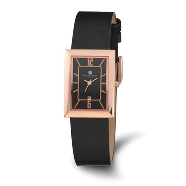 Image of Charles Hubert Rose IP-plated Black Rectangle Dial Quartz Watch