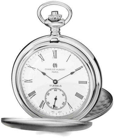 Image of Charles Hubert Stainless Steel White Dial Pocket Watch XWA4335