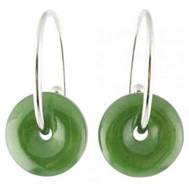 Image of Circular Genuine Natural Polar Nephrite Jade Earrings With Center Hole