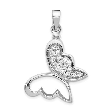 Image of Cremation Jewelry - Rhodium-plated Sterling Silver Butterfly CZ Ash Holder Pendant