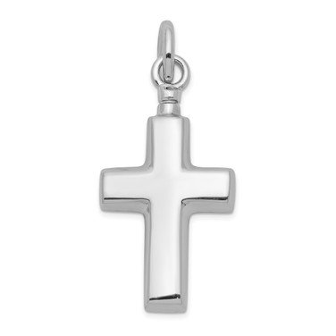 Image of Cremation Jewelry - Rhodium-Plated Sterling Silver Polished Cross Ash Holder Pendant