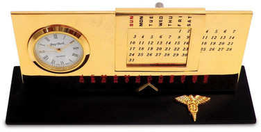 Dental Gold-plated Perpetual Calendar and Clock on Black Base (Gifts)