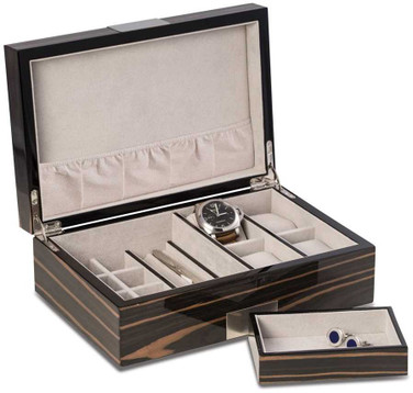 Image of Ebony Finish Wood 4-Watch and Jewelry Box