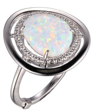 ELLE Jewelry - Sterling Silver Synthetic Opal & CZ Ring