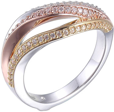 ELLE Yellow Plated & Rose Gold Plated Sterling Silver Wave Design CZ Ring