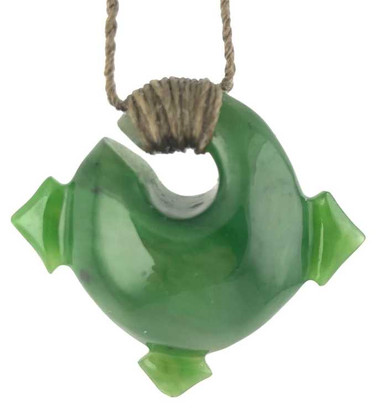 Image of Genuine Natural Nephrite Jade Triple Arrow Circle Pendant Cord Necklace