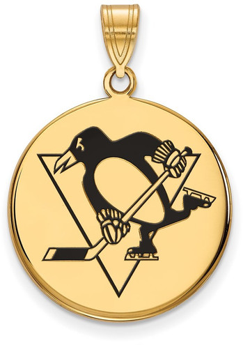 Gold Plated 925 Silver NHL Pittsburgh Penguins Large Enamel Disc Pendant LogoArt