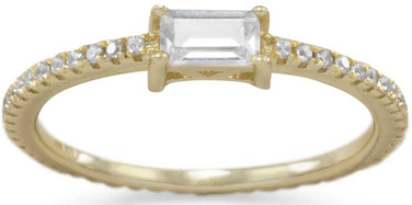 Image of Gold Plated Rectangle CZ Ring 925 Sterling Silver