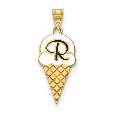 Image of Gold Plated Sterling Silver & Enamel Ice Cream Cone Pendant w/ Initial