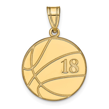Gold Plated Sterling Silver Lasered Basketball Number And Name Pendant