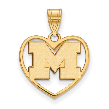 Image of Gold Plated Sterling Silver Michigan (University Of) Pendant in Heart by LogoArt