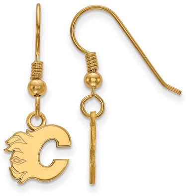 Image of Gold Plated Sterling Silver NHL Calgary Flames X-Small Dangle LogoArt Earrings