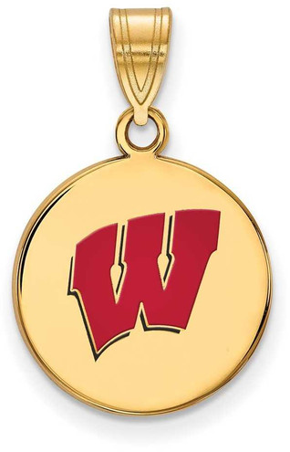 Image of Gold Plated Sterling Silver U of Wisconsin Medium Enamel Disc Pendant by LogoArt