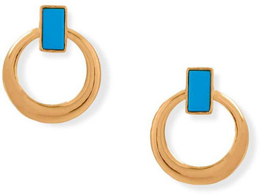 Image of Gold-plated Sterling Silver Simulated Turquoise Door Knocker Style Earrings