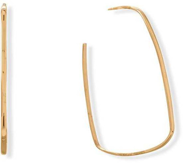 Image of Gold-plated Sterling Silver Thin Rectangle 3/4 Hoop Earrings