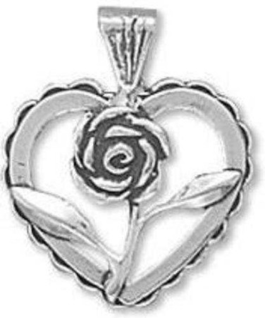 Image of Heart with Rose Charm 925 Sterling Silver