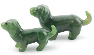 Image of Genuine Canadian Nephrite Jade Solid Dachshund Dog Figurine