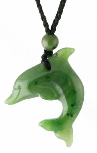 Jumping Dolphin Genuine Natural Nephrite Jade Pendant Necklace On Cord