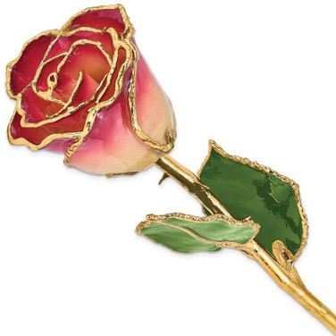 Image of Lacquer Dipped Gold-Tone Trim White & Burgundy Rose