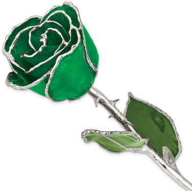 Image of Lacquer Dipped Silver-Tone Trim Green Rose