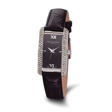 Image of Ladies Charles Hubert Leather Band Black Dial 21x30mm Watch