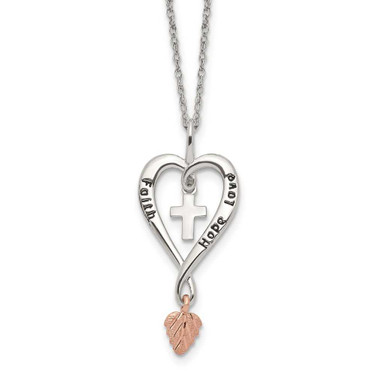 Image of Landstroms Black Hills 925 & 12K Gold FAITH HOPE LOVE Heart Cross&Leaf Necklace