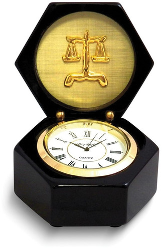 Legal Lacquered Black Wood Quartz Clock in Box (Gifts)