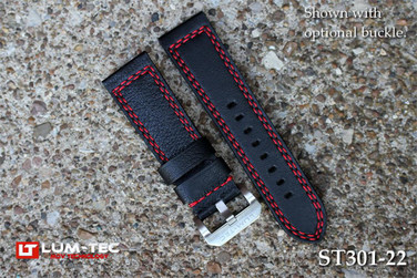 Lum-Tec Watches - Replacement Parts - 24mm Valley View Red Stitch Leather Strap - (22mm Buckle NOT Included)