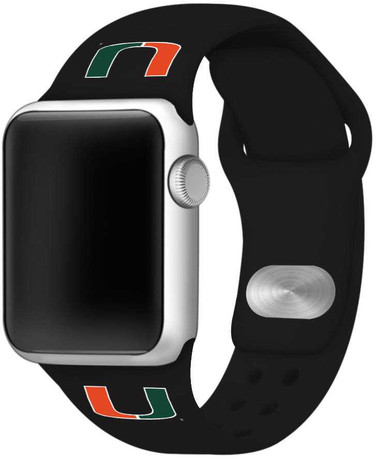 Image of Miami Hurricanes Silicone Silicone Watch Band Compatible with Apple Watch - 42mm/44mm/45mm Black C-AB2-117-42