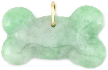 Image of Natural Green Jadeite Jade Dog Bone 14K Yellow Gold Pendant