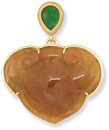 Image of Naturel Red Jadeite Jade Carving with Natural Green Jadeite Jade Top Pendant