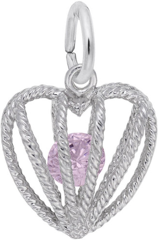 October Heart Cage w/ Synthetic Crystal Charm (Choose Metal) by Rembrandt