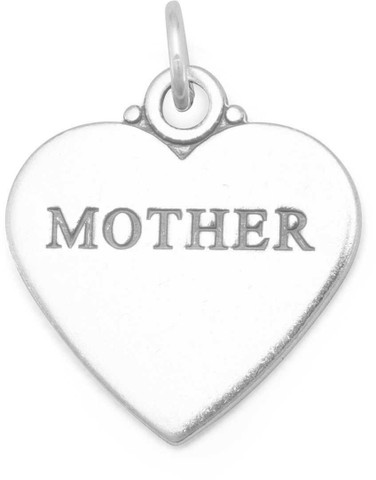 Image of Oxidized "MOTHER" Heart Charm 925 Sterling Silver