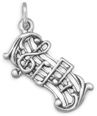 Oxidized Music Staff Charm 925 Sterling Silver