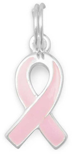 Image of Pink Enamel Awareness Ribbon Charm 925 Sterling Silver