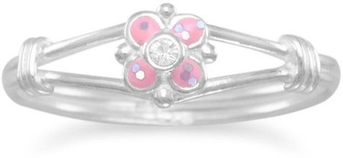 Pink Flower Childs Ring 925 Sterling Silver