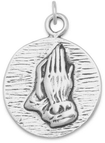 Image of Reversible Charm with Praying Hands and Serenity Prayer 925 Sterling Silver