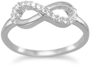 Rhodium Plated CZ Infinity Ring 925 Sterling Silver