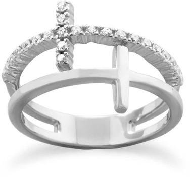 Image of Rhodium Plated Double Cross Ring
