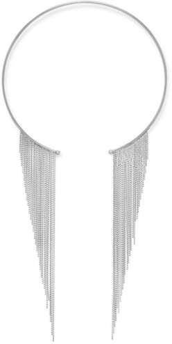 Image of Rhodium Plated Open Flex Collar w/ Graduated Beaded Strands 925 Sterling Silver - LIMITED STOCK