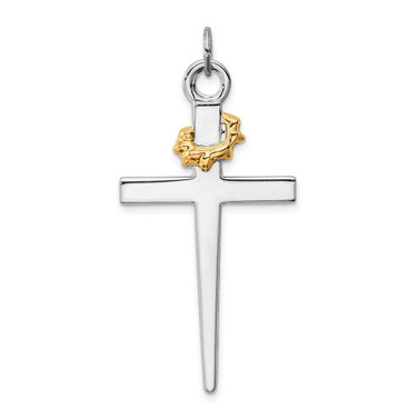 Image of Rhodium-Plated & Yellow-Finish Sterling Silver Cross Pendant QC5240