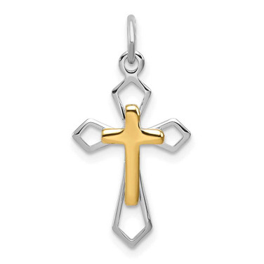 Image of Rhodium-Plated & Yellow-Finish Sterling Silver Cross Pendant QC7921