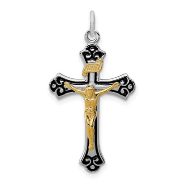 Image of Rhodium-Plated & Yellow-Finish Sterling Silver Crucifix Pendant QC3416 Image of Rhodium-Plated & Yellow-Finish Sterling Silver Crucifix Pendant QC3416