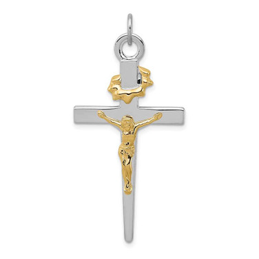 Image of Rhodium-Plated & Yellow-Finish Sterling Silver Crucifix Pendant QC5421 Image of Rhodium-Plated & Yellow-Finish Sterling Silver Crucifix Pendant QC5421