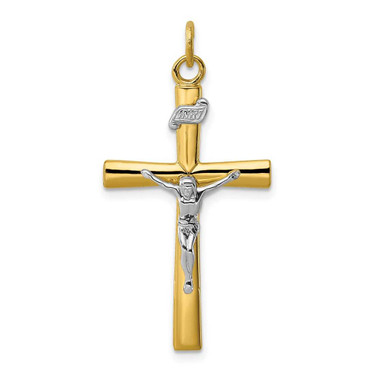 Image of Rhodium-Plated & Yellow-Finish Sterling Silver Crucifix Pendant QC5427 Image of Rhodium-Plated & Yellow-Finish Sterling Silver Crucifix Pendant QC5427