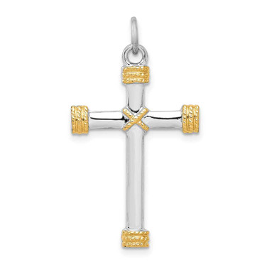 Image of Rhodium-Plated & Yellow-Finish Sterling Silver Rope Cross Pendant QC5386