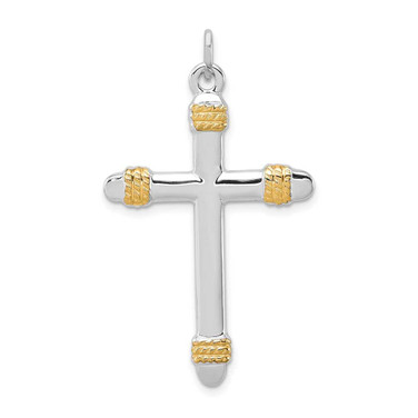 Image of Rhodium-Plated & Yellow-Finish Sterling Silver Rope Cross Pendant QC5398