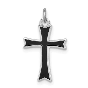 Image of Rhodium-Plated Sterling Silver Black Enameled Cross Charm