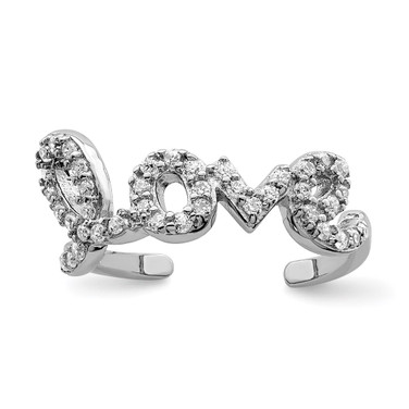 Rhodium-Plated Sterling Silver CZ Love Toe Ring