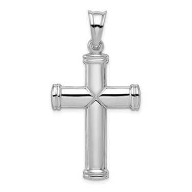 Image of Rhodium-Plated Sterling Silver Hollow Reversible Cross Pendant QC5840